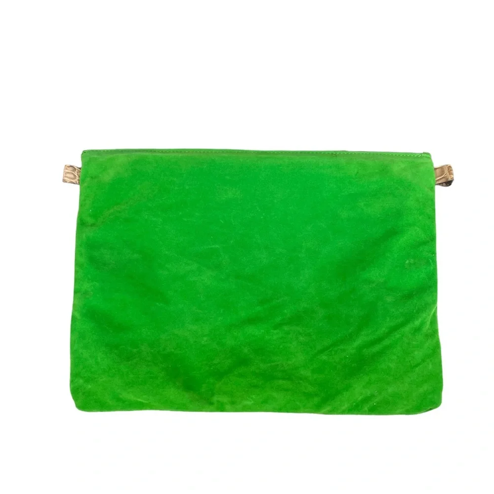 Patricia Nash Green Zip Closure Bag Leather Trim Logo Spellout Used Travel